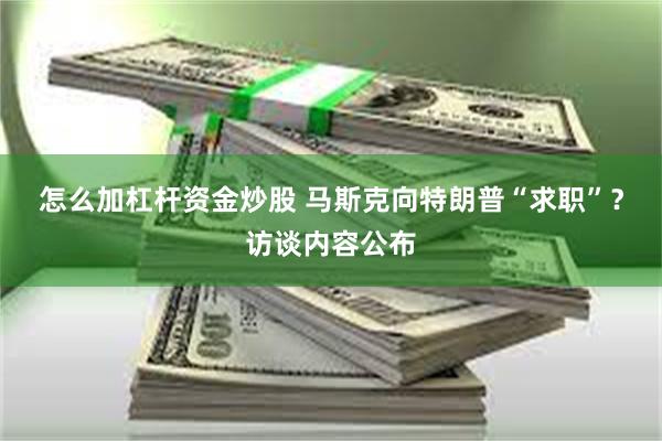 怎么加杠杆资金炒股 马斯克向特朗普“求职”？访谈内容公布